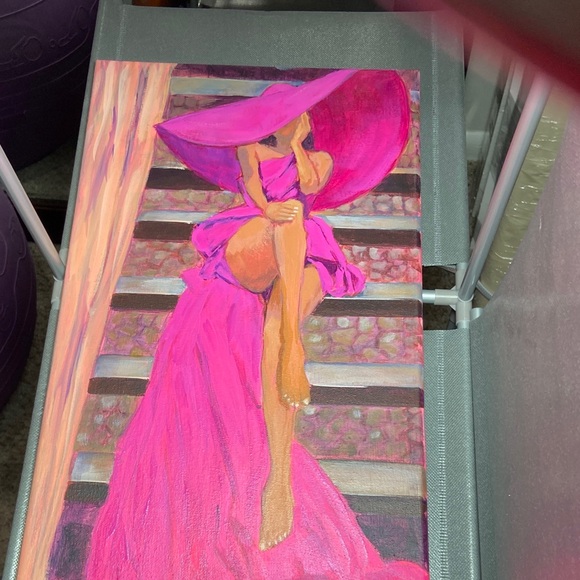 Pink Lady in Hat Canvas Art - Picture 9 of 9